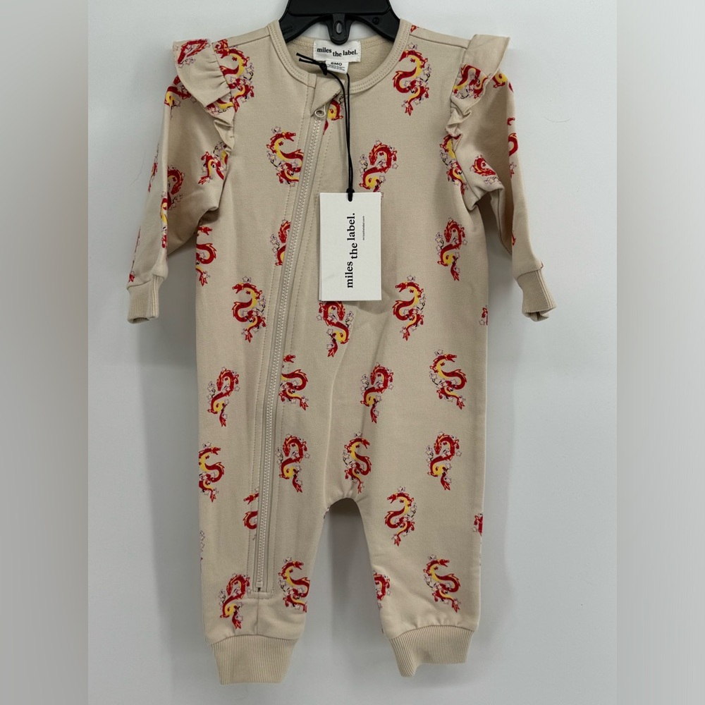 NWT Miles the Label Long Sleeve Romper with dragons. 6 months